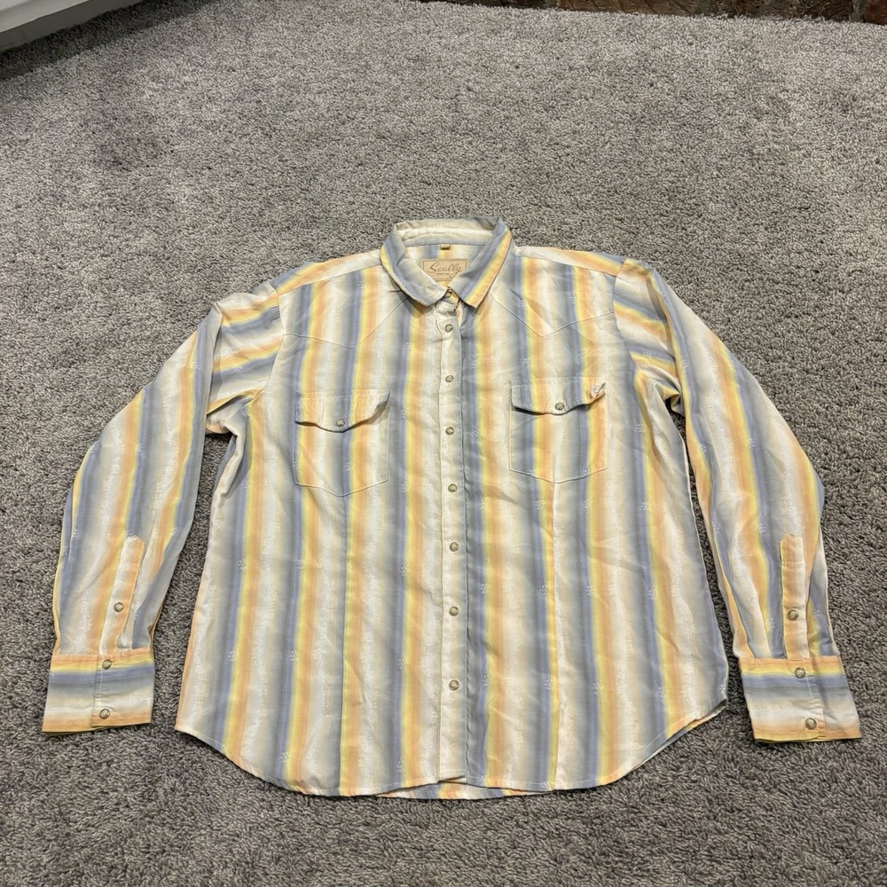 Scully Womens Stripped Western Pearl Snap Button Front Shirt Colorful Floral XL